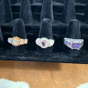 Elegant Multi-Stone Fashion, Silver Tone Costume Ring Set Size 9-9.25
